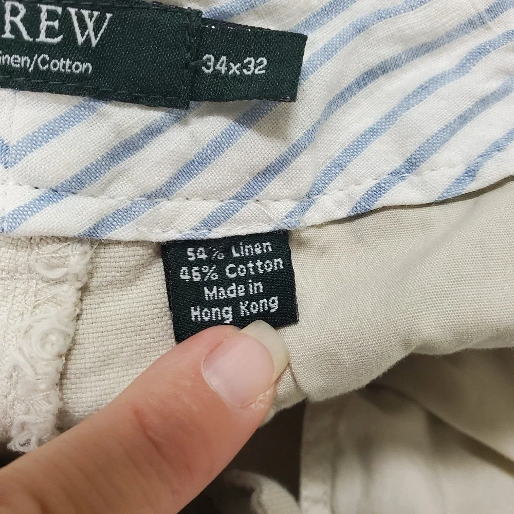 J Crew Mens Irish Linen Cotton Pants 34X32 Straight Leg Beige 73483